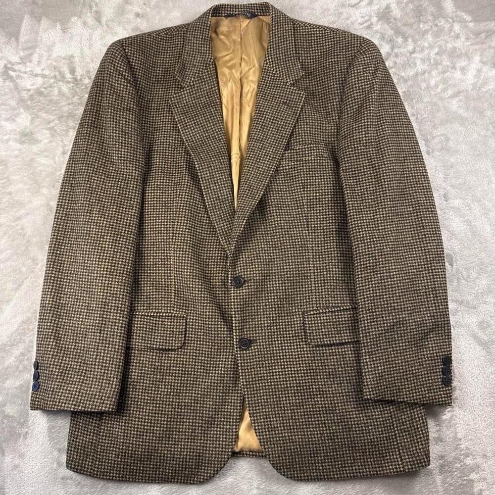 Burberry Men’s Brown Houndstooth Blazer 100% Camel Hair Two Button Sport Coat